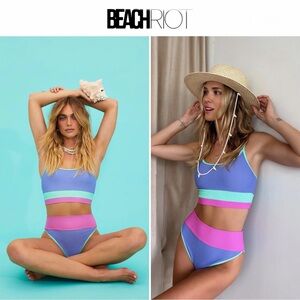 Beach Riot Big Girls Eva & Emmie Two Piece Swimsuit High Tide Colorblock 13/14